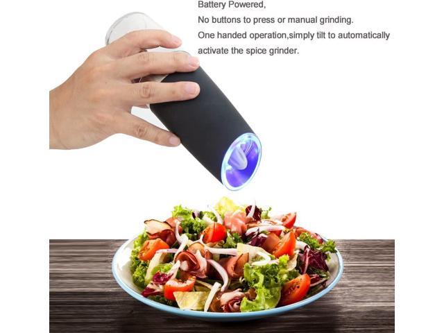 Electric salt and pepper grinder Gravity induction starting with adjustable coarseness battery power supply blue led light one-hand operation