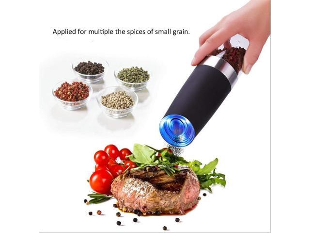Electric salt and pepper grinder Gravity induction starting with adjustable coarseness battery power supply blue led light one-hand operation