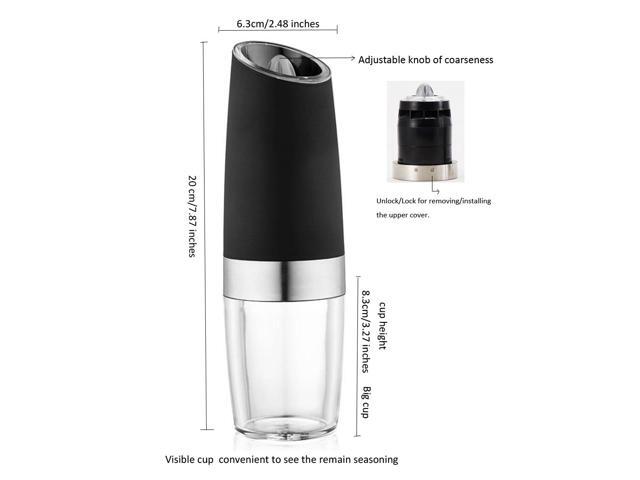 Electric salt and pepper grinder Gravity induction starting with adjustable coarseness battery power supply blue led light one-hand operation