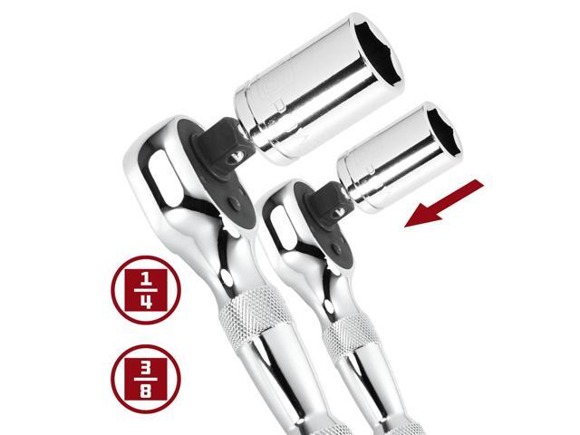 Powerbuilt 2 Piece Stubby Ratchet Handle Set, 72 Tooth, 1/4-Inch, 3/8-Inch Drive