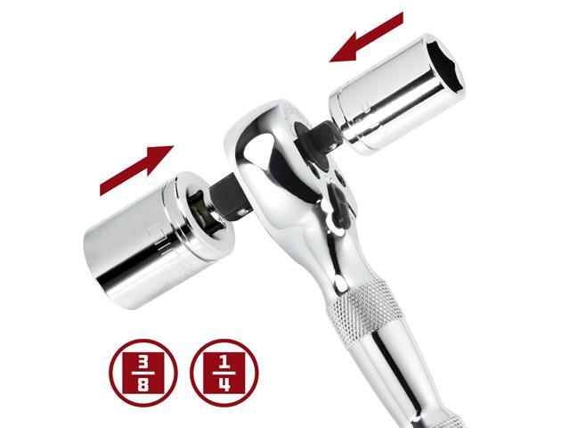 Powerbuilt 1/4 Inch and 3/8 Inch Drive 72 Tooth Dual Head Stubby Ratchet - 640931