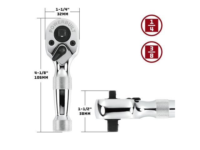 Powerbuilt 1/4 Inch and 3/8 Inch Drive 72 Tooth Dual Head Stubby Ratchet - 640931