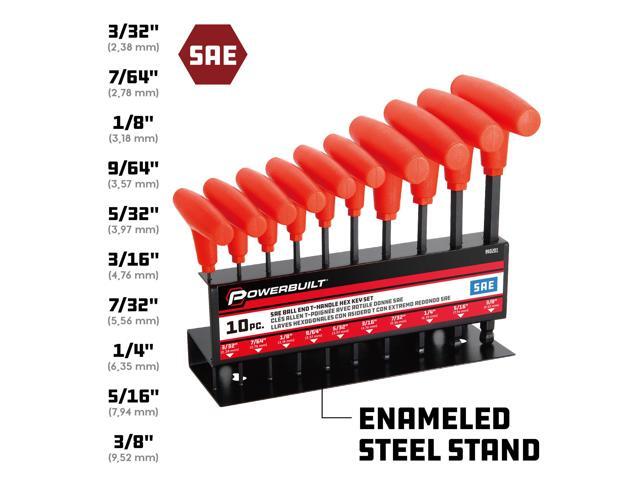 Powerbuilt 10 Piece SAE T-Handle Hex Key Set, size from 2mm to 10mm, 940201