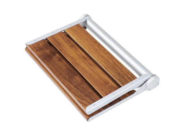 18' ADA Compliant Folding Teak Wood Shower Bench Seat Medical Wall Mount Seat