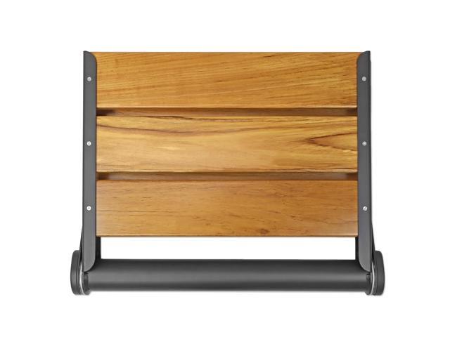 18' ADA Compliant Folding Teak Wood Shower Bench Seat Medical Wall Mount Black