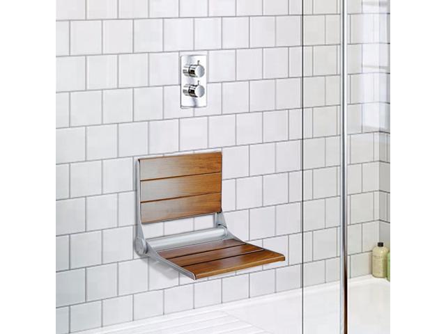 18' ADA Compliant Folding Teak Wood Shower Bench Seat Medical Wall Mount Seat