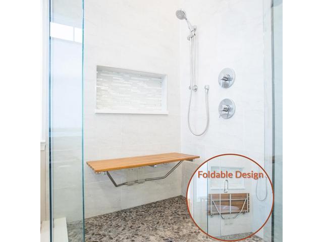 36' ADA Compliant Shower Seat Teak Wood Folding Bench Wall Mounted Coated Modern