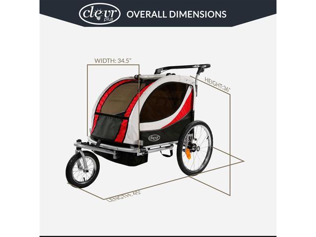 ClevrPlus Deluxe 3-in-1 Double Seat Bike Trailer Stroller Jogger, Red
