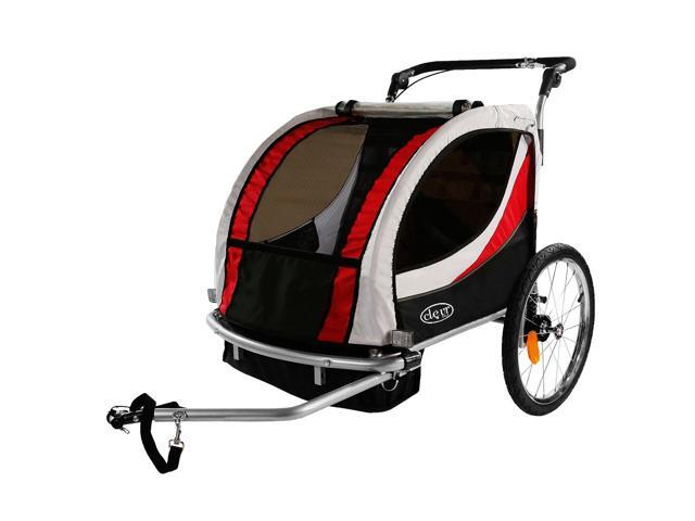 ClevrPlus Deluxe 3-in-1 Double Seat Bike Trailer Stroller Jogger, Red