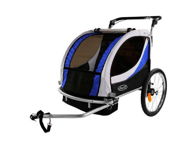 ClevrPlus Deluxe 3-in-1 Bike Trailer Stroller Jogger for Kids, Blue