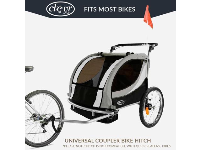 ClevrPlus Deluxe 3-in-1 Double Seat Bike Trailer Stroller Jogger for Kids, Grey