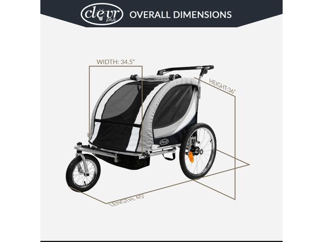 ClevrPlus Deluxe 3-in-1 Double Seat Bike Trailer Stroller Jogger for Kids, Grey