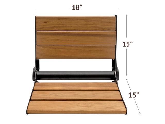 18' ADA Compliant Folding Teak Wood Shower Bench Seat Medical Wall Mount Black