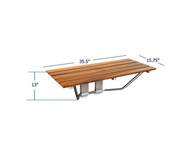 36' ADA Compliant Shower Seat Teak Wood Folding Bench Wall Mounted Coated Modern