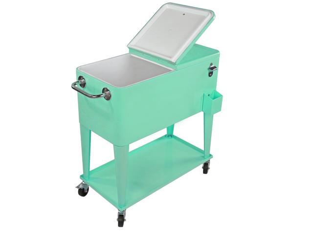 Retro 80Qt Quart Rolling Cooler Cart Ice Chest Patio Outdoor Portable Seafoam