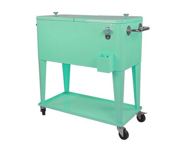 Retro 80Qt Quart Rolling Cooler Cart Ice Chest Patio Outdoor Portable Seafoam