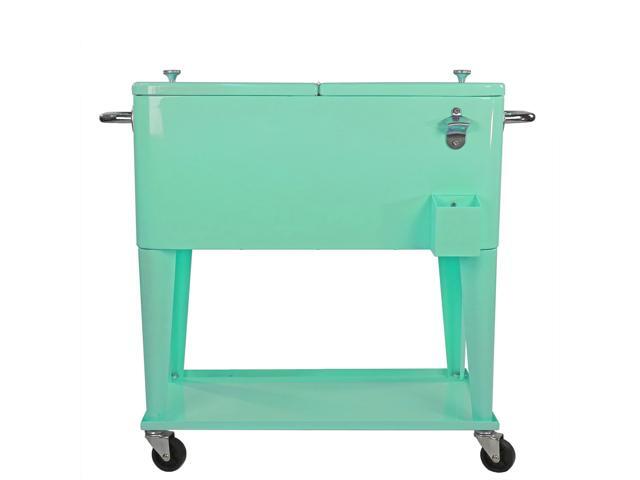 Retro 80Qt Quart Rolling Cooler Cart Ice Chest Patio Outdoor Portable Seafoam