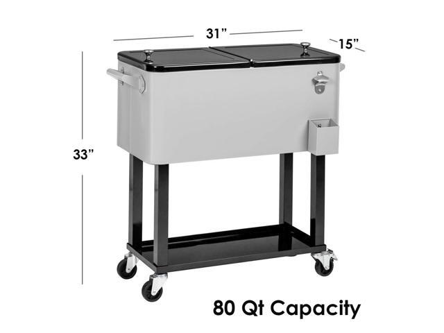 Grey 80 Qt Quart Rolling Cooler Ice Chest Beverage Bar for Patio Outdoor Party
