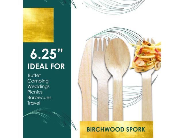 Planet Pantry Disposable Birchwood Cutlery Spork (100 pcs) Plastic Alternative Eco-Friendly for Food, Party, Buffet, Wedding