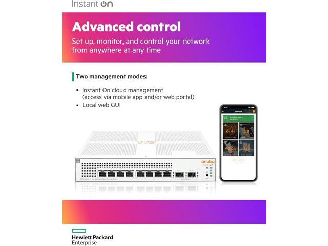 HPE JL681A#AC3 Instant On 1930 8-Port PoE Gb Ethernet 8xGE PoE (124W), 2X 1G SFP, L2+ Smart Switch International Cord