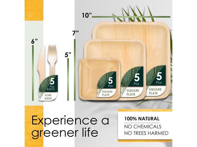 Planet Pantry Party Tableware Pack 25 Pcs - Compostable Biodegradable Plates - 10' & 7' Square Plates, 5' Bowls, Knives & Forks - Disposable Palm...