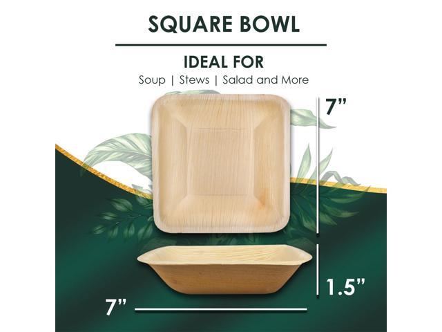 Planet Pantry Disposable Palm Leaf 7' Square Bowl (50 pcs) Wooden Bamboo-Like Paper and Plastic Alternative Eco-Friendly for Food, Party, Buffet