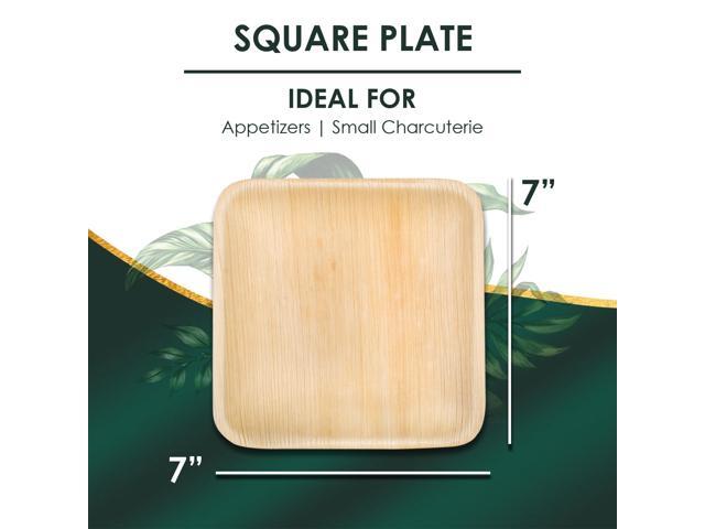 Planet Pantry Disposable Palm Leaf 7' Square Plate (25 pcs) Wooden Bamboo-Like Paper and Plastic Alternative Eco-Friendly for Food, Party, Buffet
