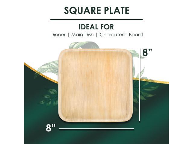 Planet Pantry Disposable Palm Leaf 8' Square Plate (50 pcs) Wooden Bamboo-Like Paper and Plastic Alternative Eco-Friendly for Food, Party, Buffet