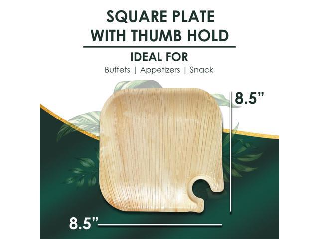 Planet Pantry Disposable Palm leaf 8.5' Plate with Thumb Hold (25 pcs) Wooden Bamboo-Like Paper and Plastic Alternative Eco-Friendly for Food,...