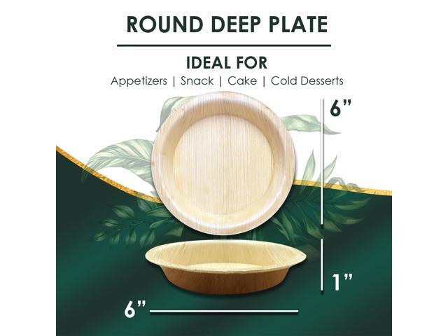 Planet Pantry Disposable Palm leaf 6' Round Deep Plate (50 pcs) Wooden Bamboo-Like Paper and Plastic Alternative Eco-Friendly for Food, Party, Buffet