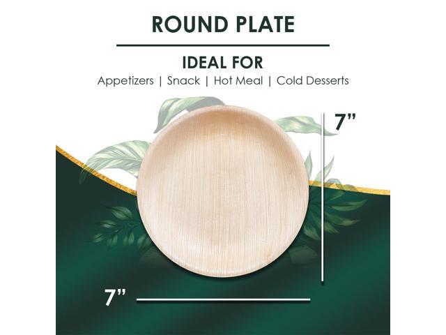 Planet Pantry Disposable Palm leaf 7' Round Plate (50 pcs) Wooden Bamboo-Like Paper and Plastic Alternative Eco-Friendly for Food, Party, Buffet