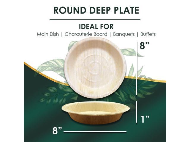 Planet Pantry Disposable Palm leaf 8' Round Deep Plate (50 pcs) Wooden Bamboo-Like Paper and Plastic Alternative Eco-Friendly for Food, Party, Buffet