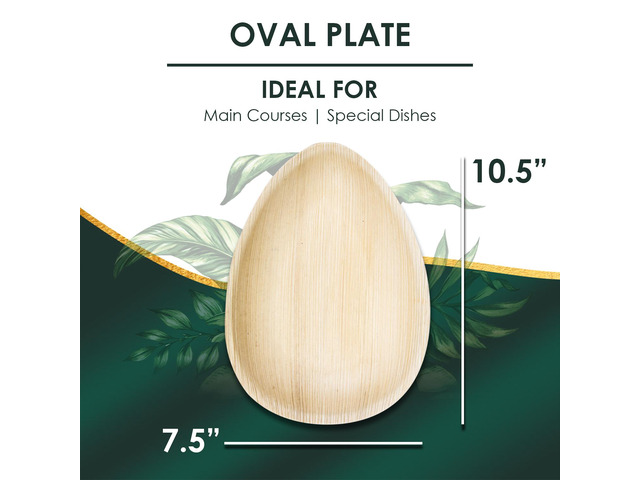 Planet Pantry Disposable Palm Leaf 7.5'x10' Oval Plate (50 pcs) Wooden Bamboo-Like Paper and Plastic Alternative Eco-Friendly for Food, Party, Buffet