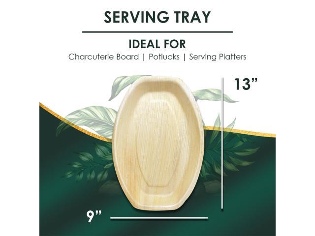 Planet Pantry Disposable Palm leaf 13' x 9' Big Oval Tray (10 pcs) Wooden Bamboo-Like Plastic Alternative Eco-Friendly for Food, Party, Buffet