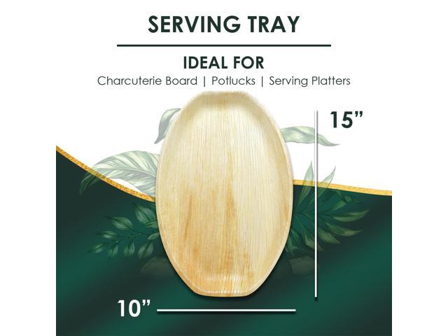 Planet Pantry Disposable Palm leaf 15' x 10' Oval Serving Platter (10 pcs) Wooden Bamboo-Like Plastic Alternative Eco-Friendly for Food, Party, Buffet