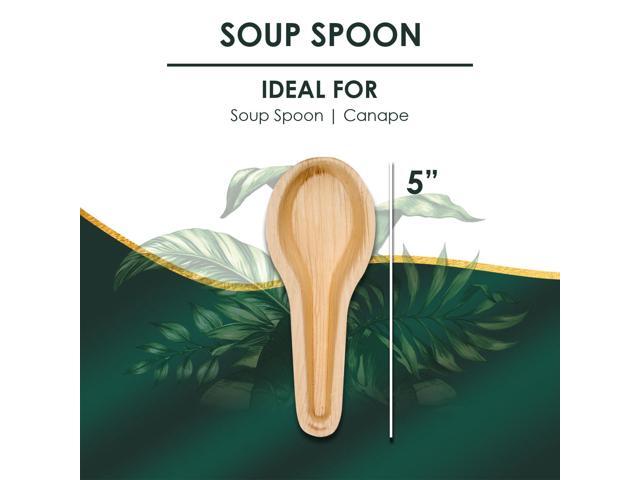 Planet Pantry Disposable Palm Leaf Soup Spoon (50 pcs) Wooden Bamboo-Like Paper and Plastic Alternative Eco-Friendly for Food, Party, Buffet