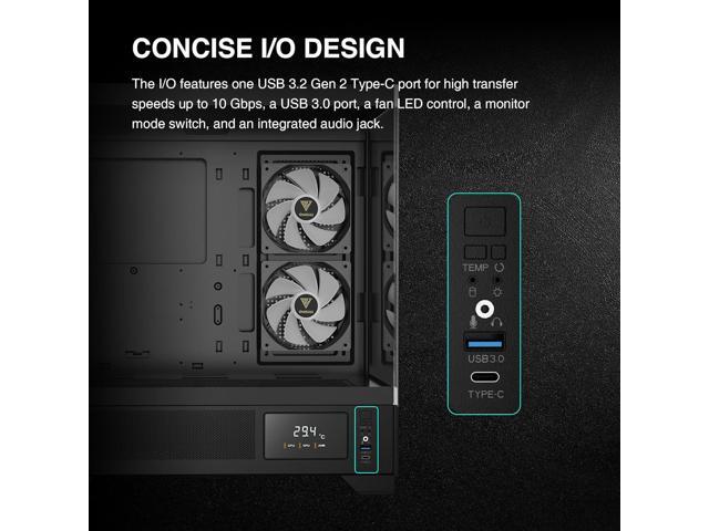 Gamdias ATLAS M1 CPU/GPU Temperature Display, ATX Tempered Glass PC Case, Built-in 3X 120mm ARGB PWM Fans, fits: GPU 410mm, and 360mm AIO/Radiator