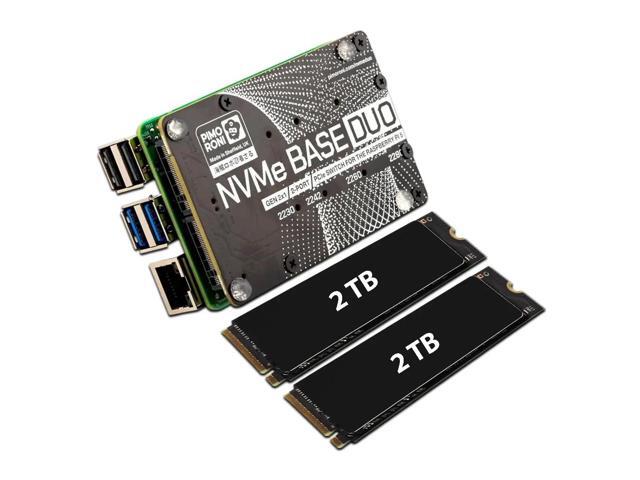 NVMe Base Duo M.2 HAT PCIe Extension w/ (2-Pack) 2TB M.2 2280 Internal Solid State Drive SSD