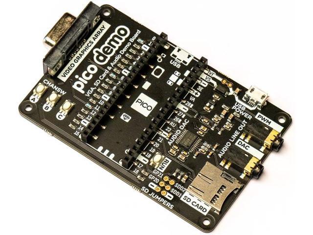 Pimoroni PIM465 Pico VGA Demo Base RP2040 chip on the Raspberry Pi Pico,VGA output, an SD card slot, digital I2S audio