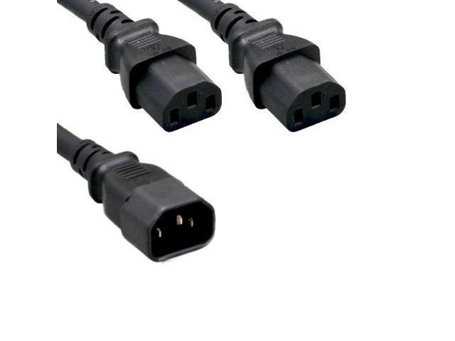 Kentek 3 Ft Power Cord 3 Prong Extension Y Splitter Cable IEC320 C14 to 2 X C13 16 AWG 13A 250V Black Heavy Duty