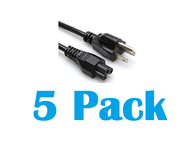 Grandmax 3 FT [5 Pack] 3-Prong Grounded Notebook AC Power Cord, NEMA 1-15P to IEC320 C5, 10A/125V, SJT, UL/CSA, Black