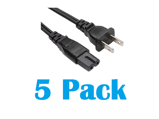 Grandmax 10 FT [5 Pack] C7 Polarized Notebook Power Cord, NEMA 1-15P(Polarized) to IEC 60320, 10A/125V, SPT-2, UL/CSA,Black