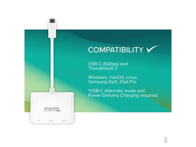 Plugable USB-C to HDMI Multiport Adapter, 3-in-1 USB-C Hub with 4K HDMI Output, USB 3.0 and USB-C Charging Port - image 7