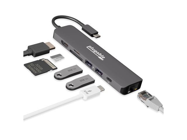 Plugable 7-in-1 USB C Hub Multiport Adapter with Ethernet - Compatible with Mac, Windows, Chromebook, Dell XPS and Thunderbolt 3 (87W Charging.