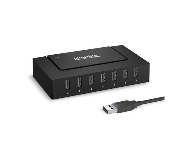 7 Port USB Hub - Plugable USB Charging Station for Multiple Devices and USB 2.0 Data Transfer with a 60W Power Adapter