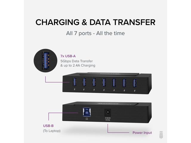 Plugable 7 Port USB Charging Hub for Laptops with USB-C or USB 3.0 - image 2