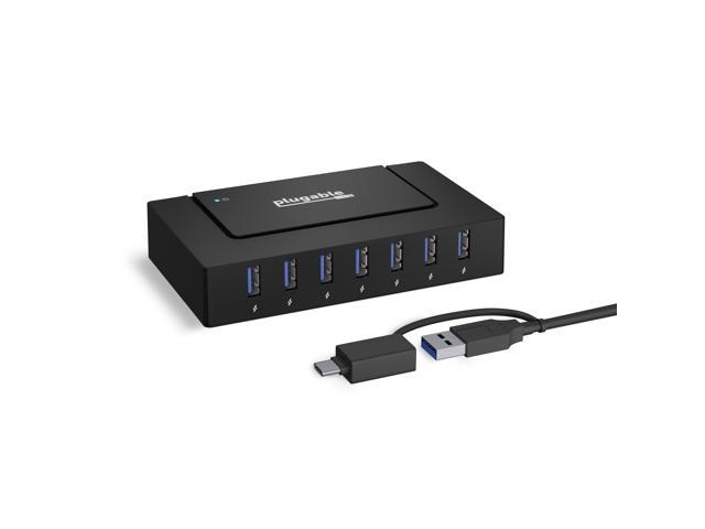 Plugable 7-in-1 USB Powered Hub for Laptops with USB-C or USB 3.0 - USB Power Station for Multiple Devices and USB Data Transfer with a 60W Power.