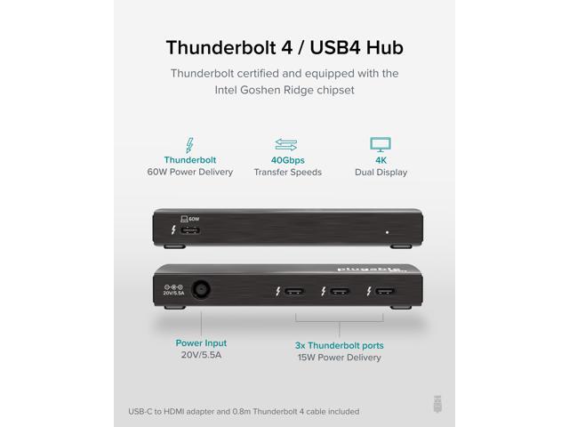 Plugable Thunderbolt 4 Hub, 4-in-1 Pure USB-C Design, Includes USB-C to 4K HDMI Adapter, Laptop Charging - image 2