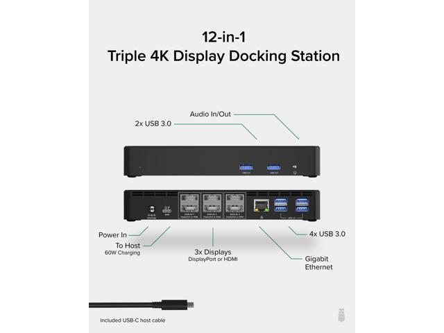 Plugable USB-C Docking Station, 4K Triple Monitors, 100W Laptop Charging - image 2