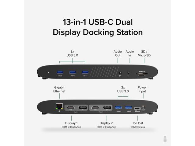 Plugable USB-C Laptop Docking Station, Dual Monitor 4K 60Hz , 2x HDMI or 2x DisplayPort - image 2